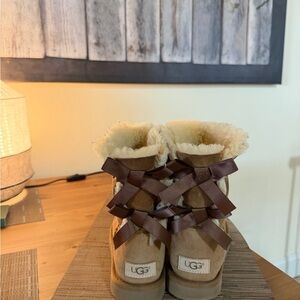 UGG Chestnut Boots with Dark Brown Ribbon